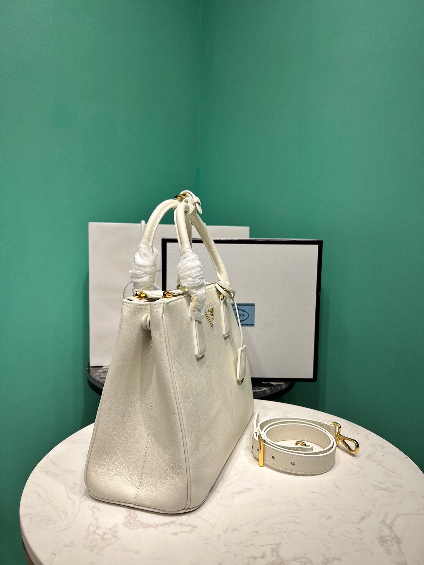 Prada Large Galleria Leather Bag Tote Shoulder Bag White 1BA274